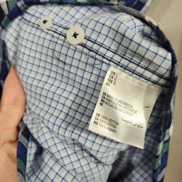 Club Room Plaid Check Blue Green Button Down Shirt Men Size L Lined Long Sleeve - Picture 10 of 10